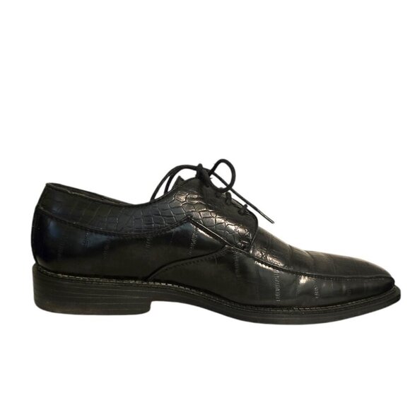 David Stone Vintage Black Croc Embossed Square Toe Lace Up Dress Shoe Sz 8.5D - Picture 2 of 10